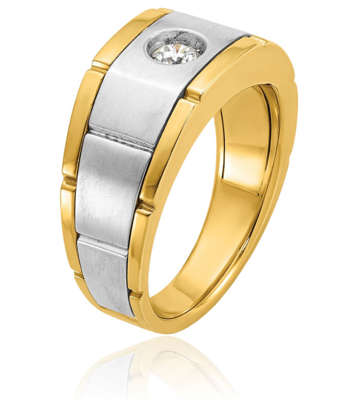 14K Solid Two Tone Gold Mens Diamond Ring