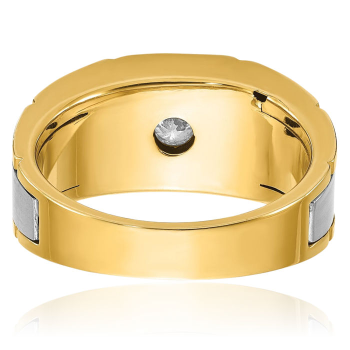 14K Solid Two Tone Gold Mens Diamond Ring