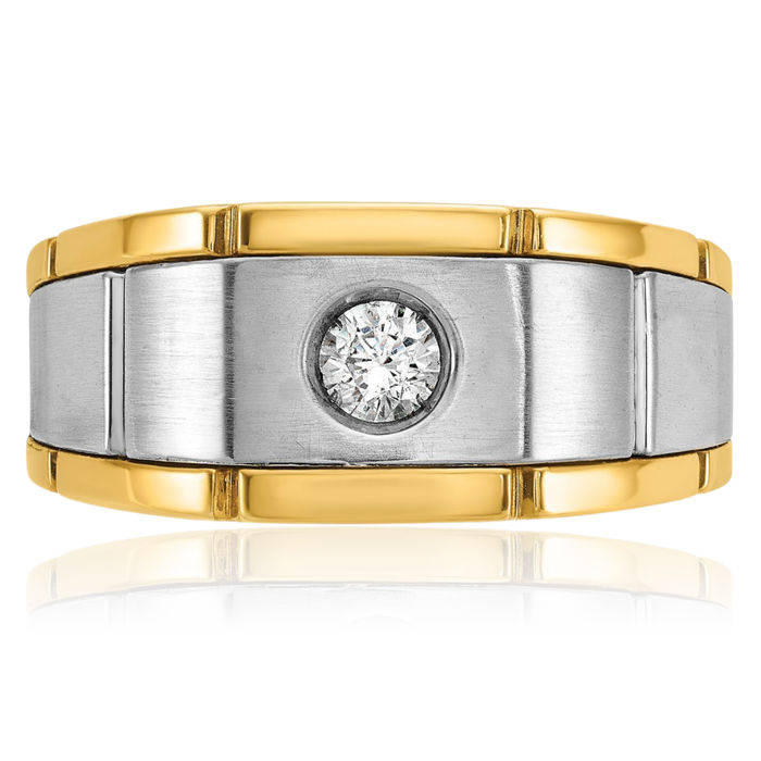 14K Solid Two Tone Gold Mens Diamond Ring