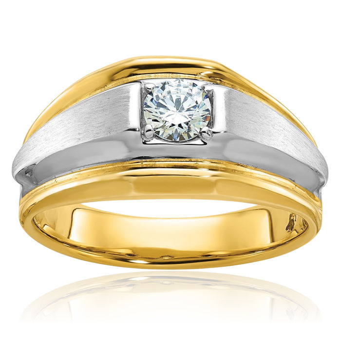 14K Solid Two Tone Gold Mens Diamond Ring