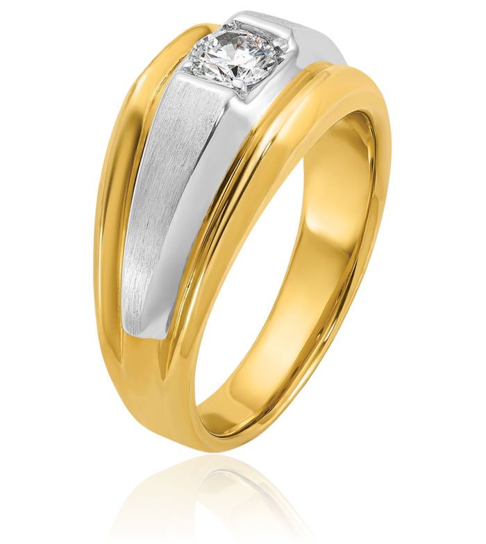 14K Solid Two Tone Gold Mens Diamond Ring