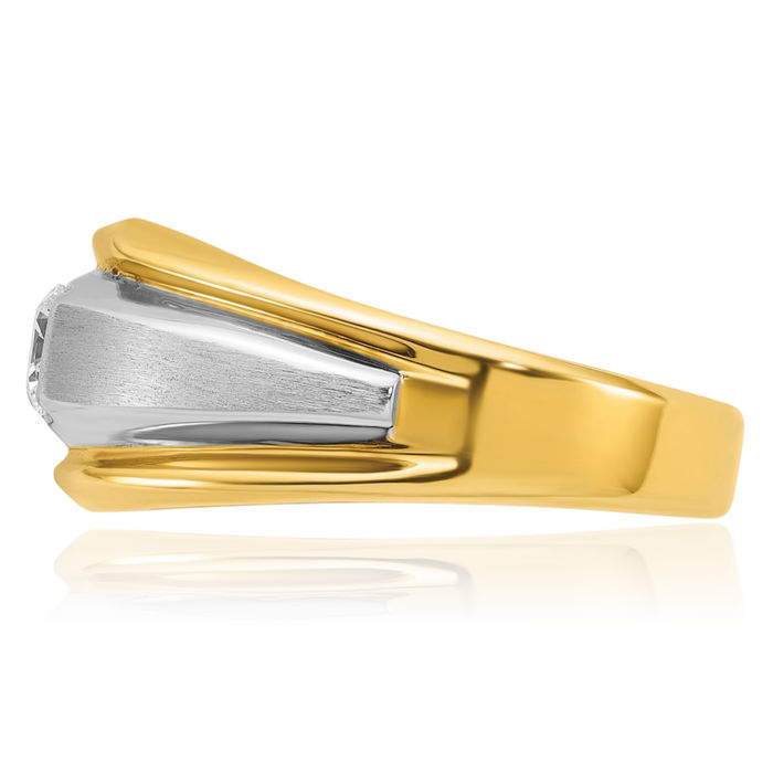 14K Solid Two Tone Gold Mens Diamond Ring