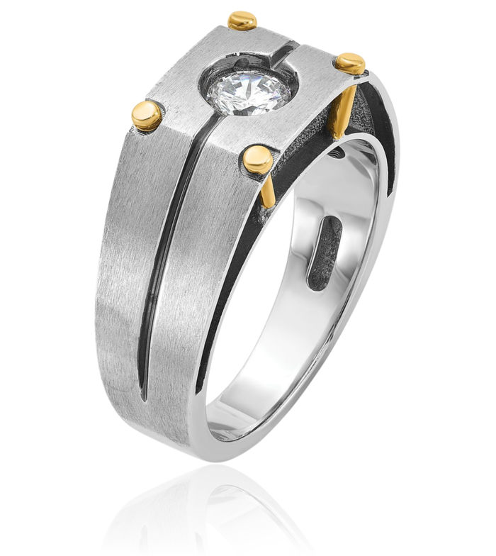 14K Solid Two Tone Gold Mens Diamond Ring