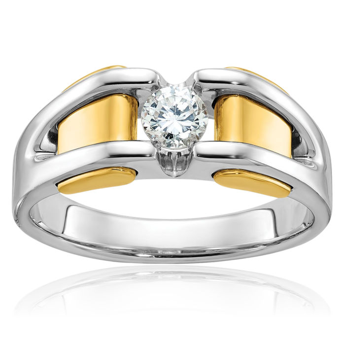 14K Solid Two Tone Gold Mens Diamond Ring