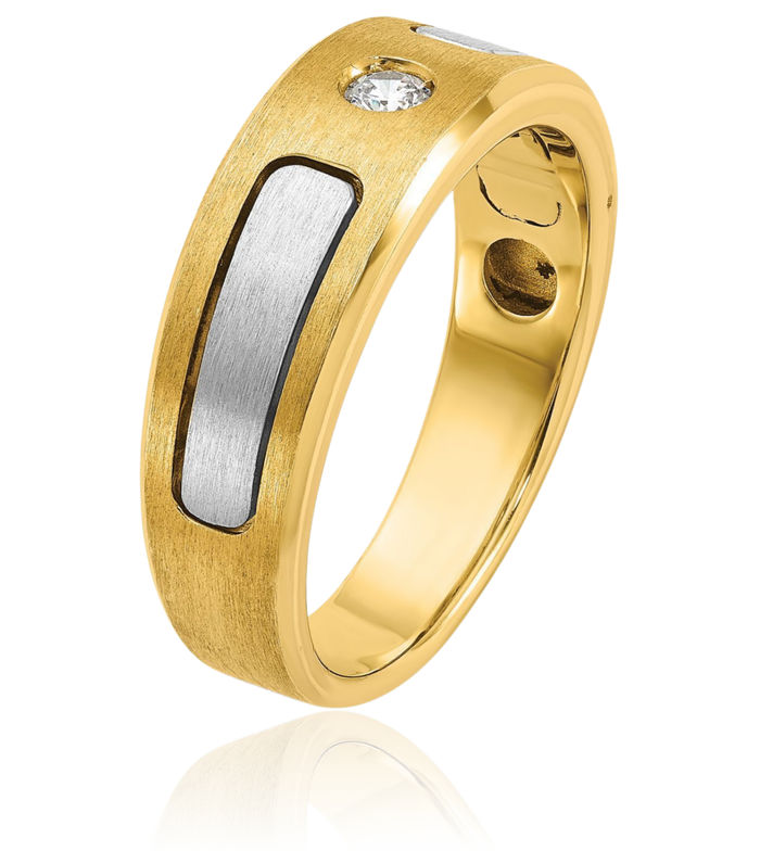 14K Solid Two Tone Gold Mens Diamond Ring