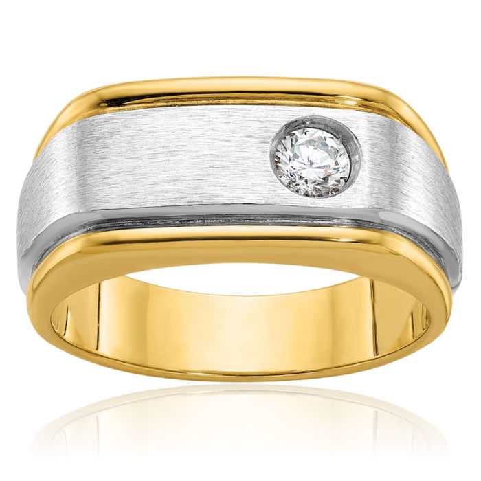 14K Solid Two Tone Gold Mens Diamond Ring