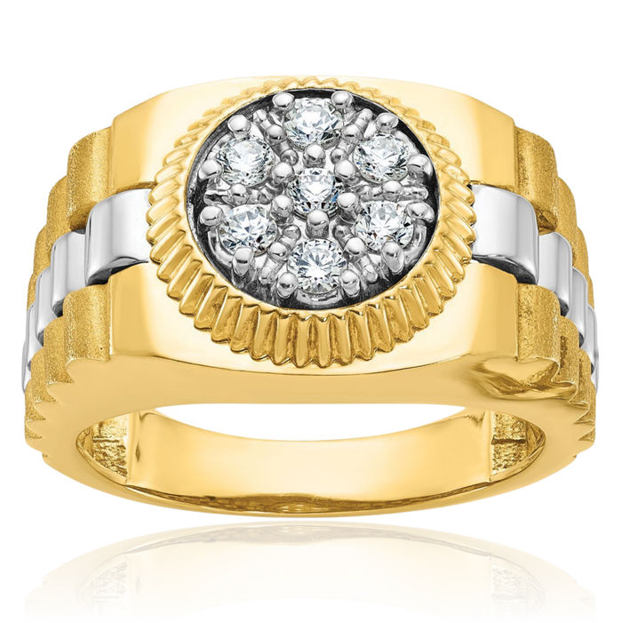 14K Solid Two Tone Gold Mens Diamond Ring