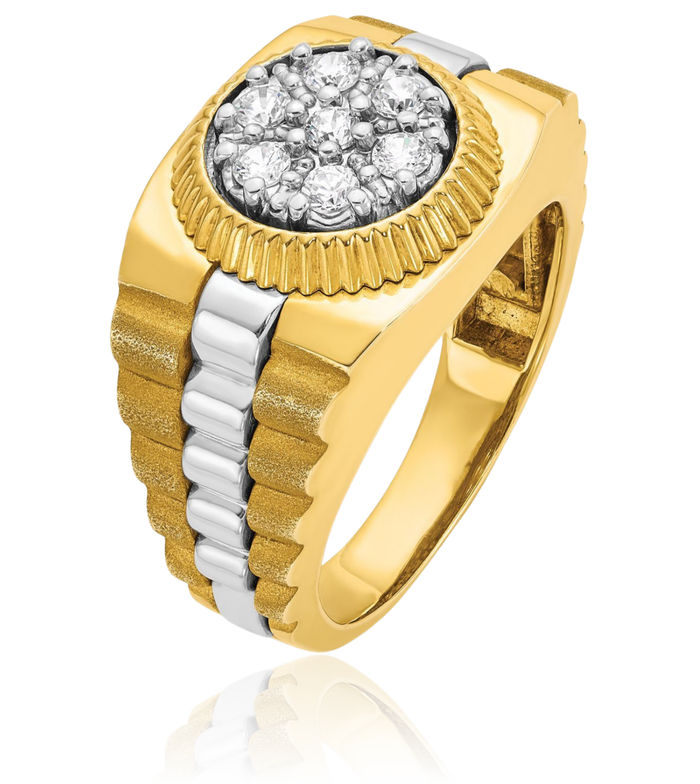 14K Solid Two Tone Gold Mens Diamond Ring