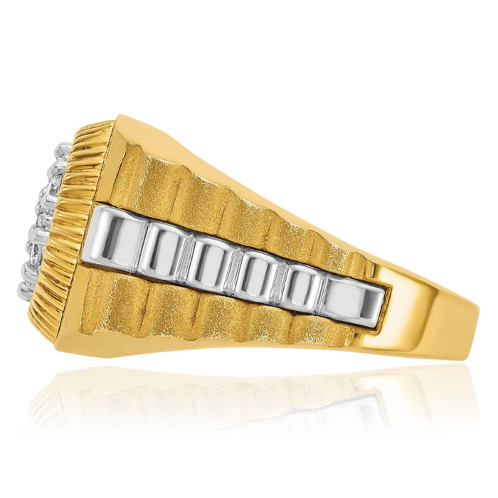 14K Solid Two Tone Gold Mens Diamond Ring