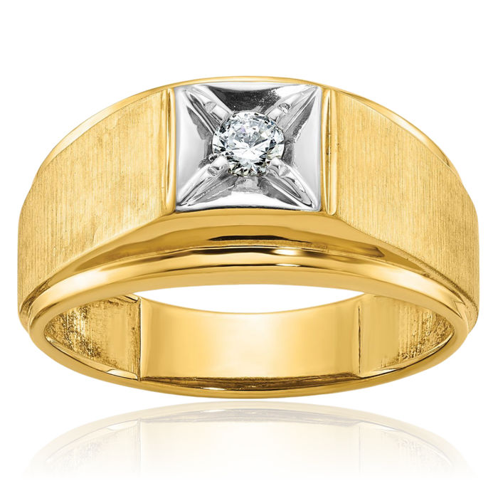 14K Solid Two Tone Gold Mens Diamond Ring