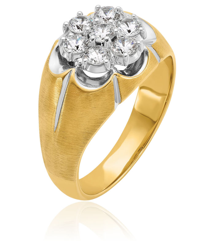 14K Solid Two Tone Gold White Mens Diamond Round Statement Ring