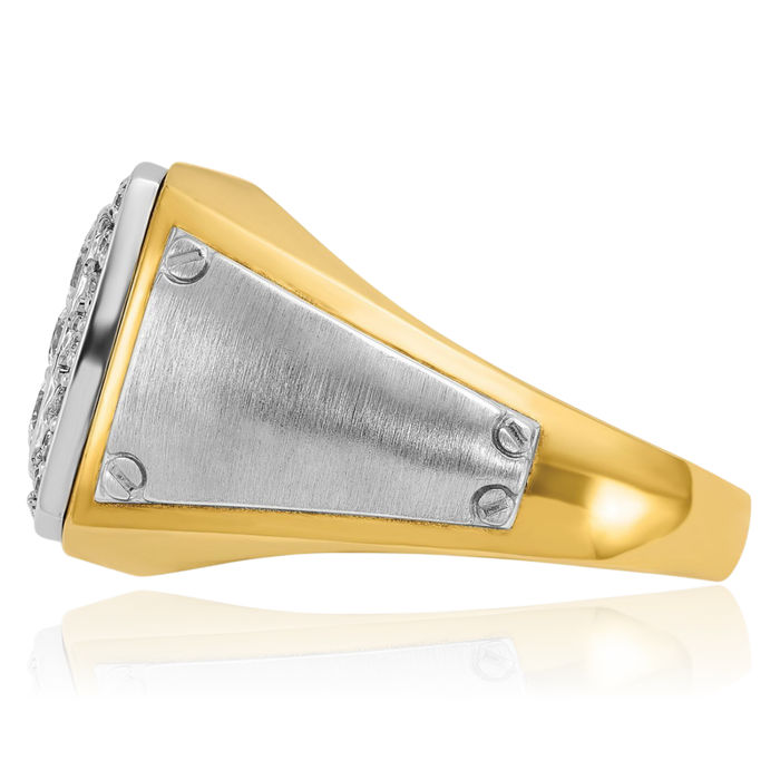 14K Solid Two Tone Gold Mens Diamond Square Statement Ring