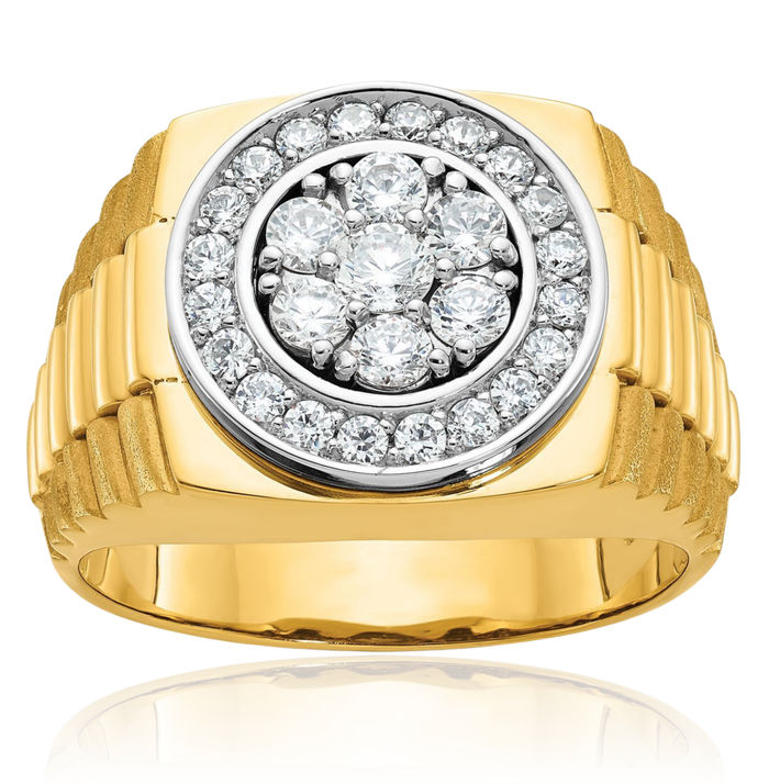 14K Solid Two Tone Gold Mens Diamond Statement Ring