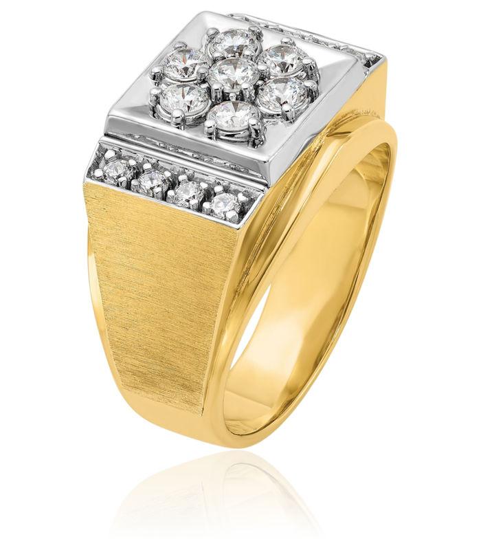 14K Solid Two Tone Gold Mens Diamond Statement Ring