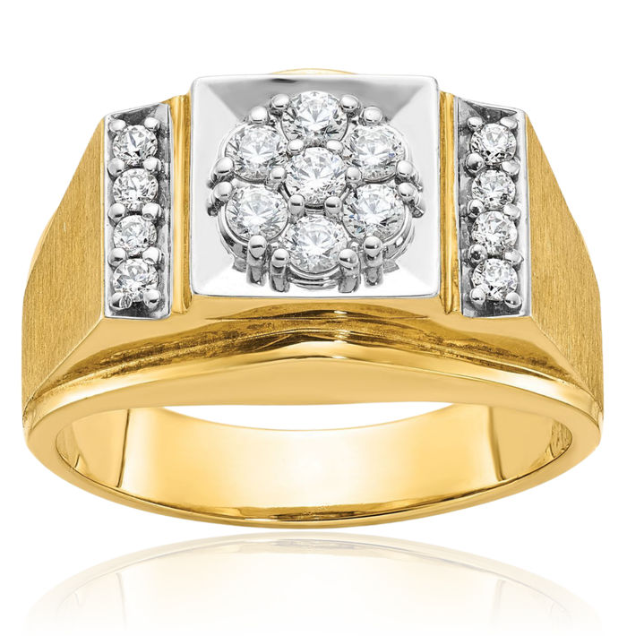 14K Solid Two Tone Gold Mens Diamond Statement Ring