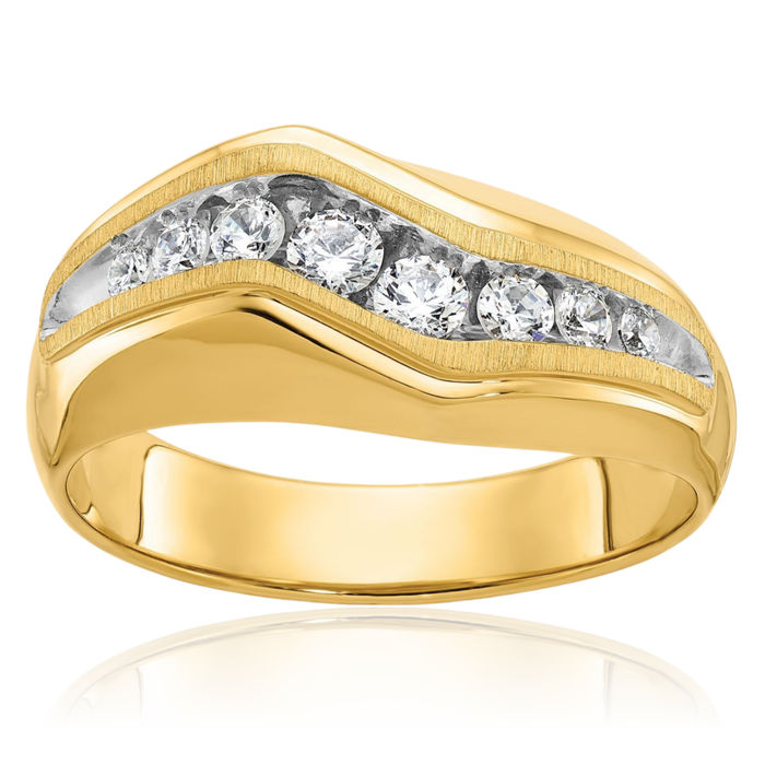 14K Solid Two Tone Yellow White Gold Mens Diamond Statement Ring