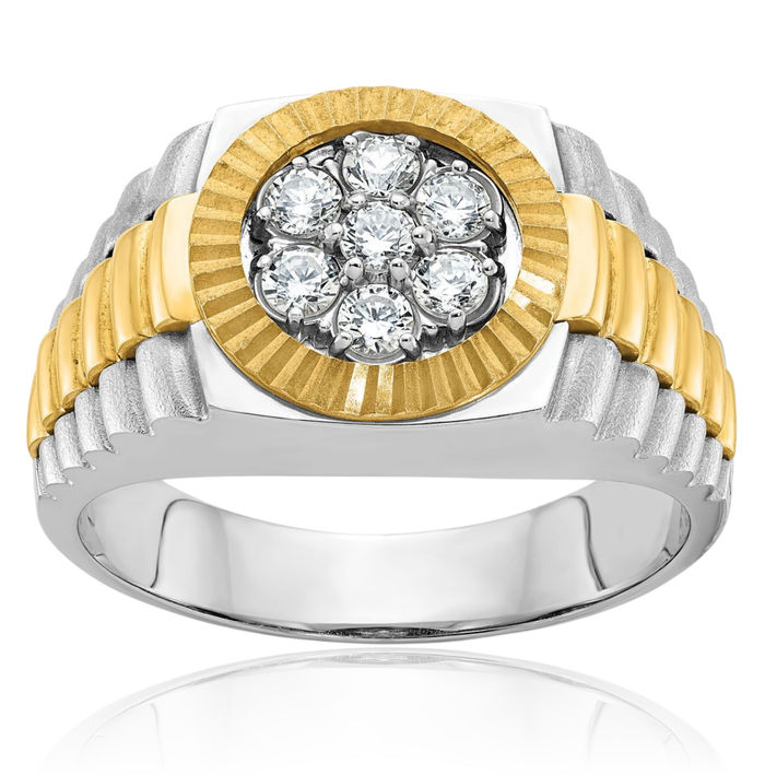 14K Solid Two Tone Gold Mens Diamond Statement Ring