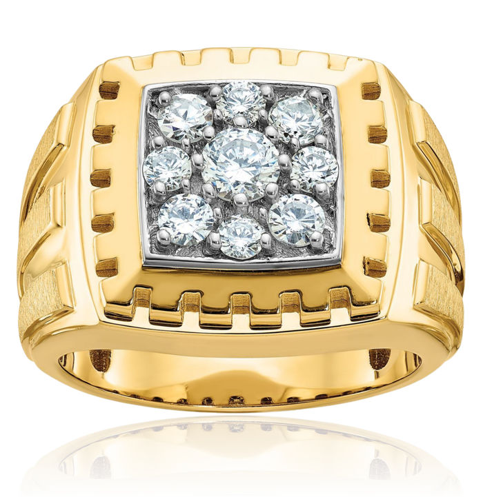 14K Solid Two Tone Gold Mens Diamond Statement Ring