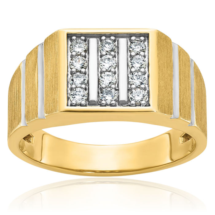 14K Solid Two Tone Yellow White Gold Mens Diamond Statement Ring