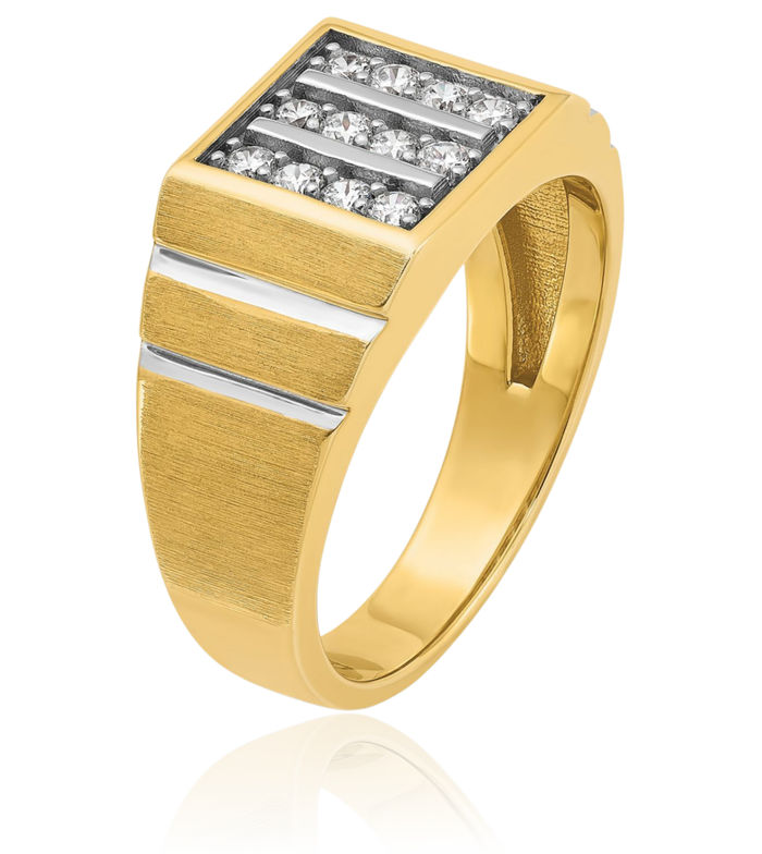 14K Solid Two Tone Yellow White Gold Mens Diamond Statement Ring