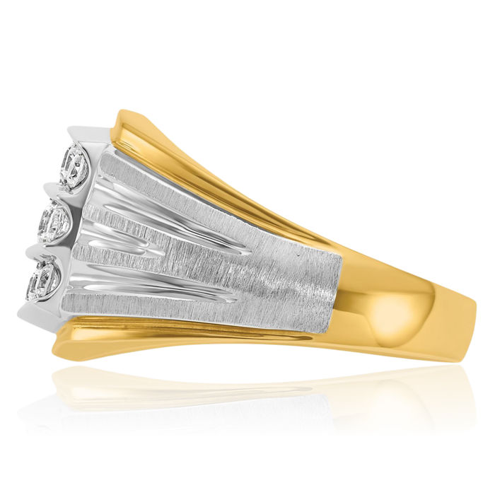 14K Solid Two Tone Gold Mens Diamond Statement Ring