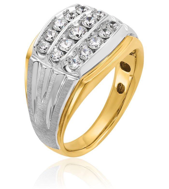 14K Solid Two Tone Gold Mens Diamond Statement Ring