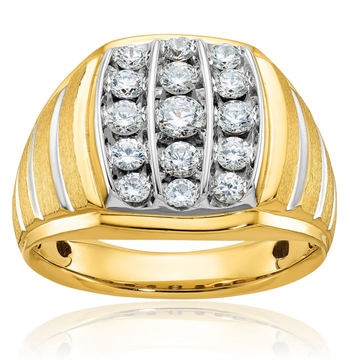 14K Solid Two Tone Gold White Mens Diamond Statement Ring