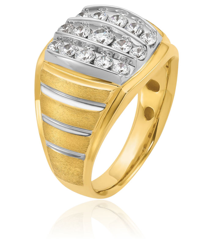 14K Solid Two Tone Gold White Mens Diamond Statement Ring