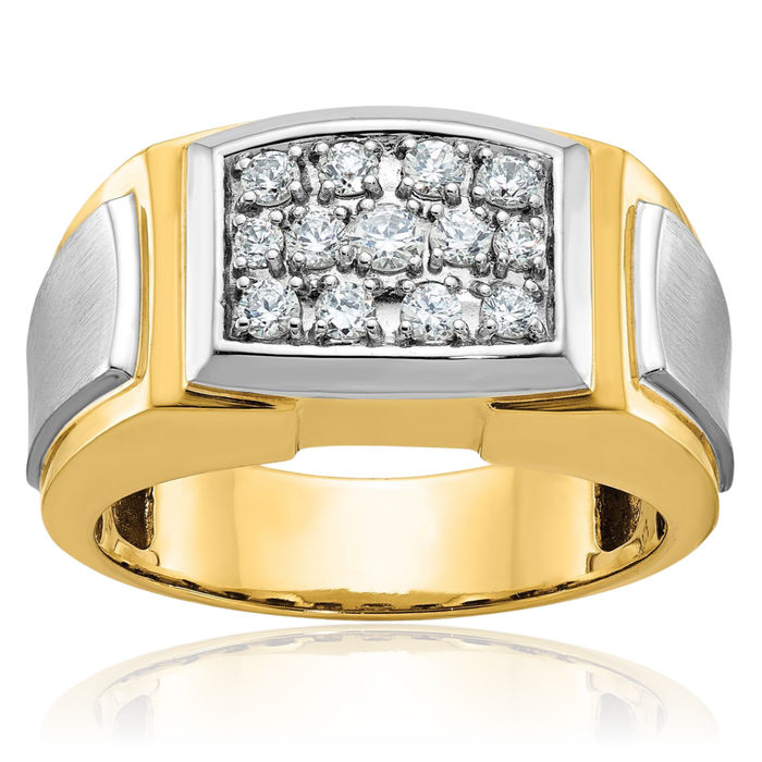 14K Solid Two Tone Yellow White Gold Mens Diamond Statement Ring