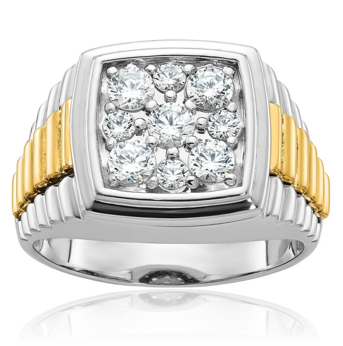 14K Solid Two Tone Gold Mens Diamond Statement Ring