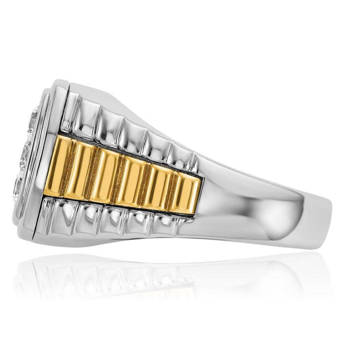 14K Solid Two Tone Gold Mens Diamond Statement Ring