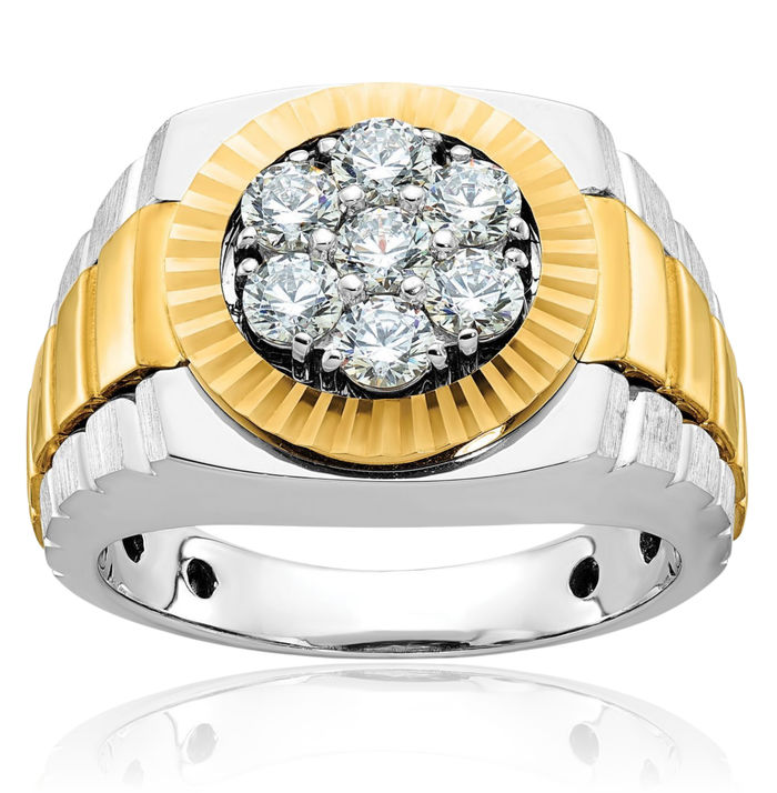 14K Solid Two Tone Gold Mens Diamond Statement Ring