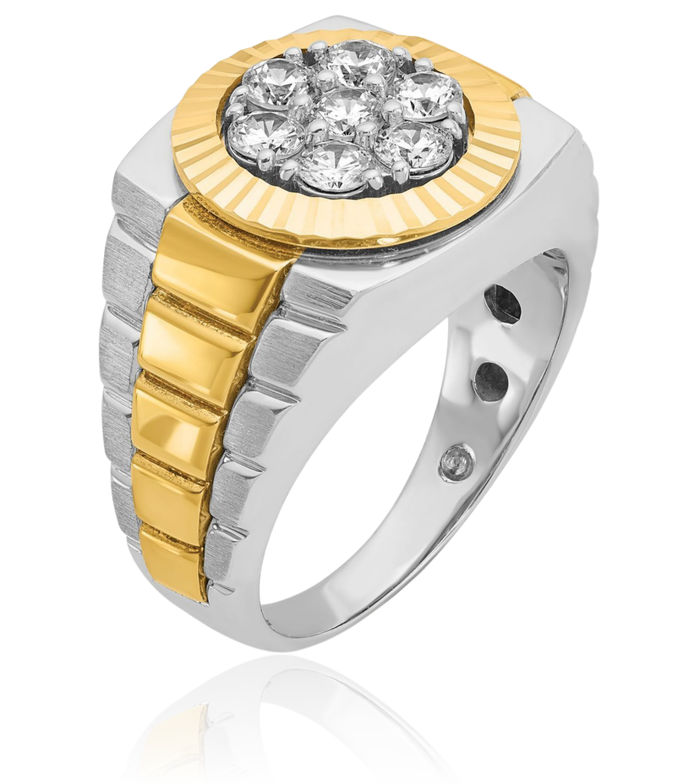 14K Solid Two Tone Gold Mens Diamond Statement Ring