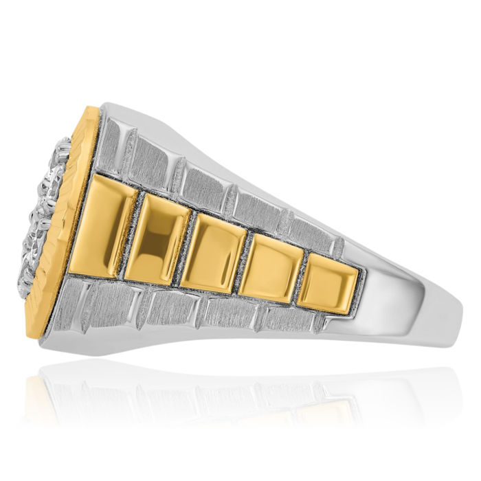 14K Solid Two Tone Gold Mens Diamond Statement Ring