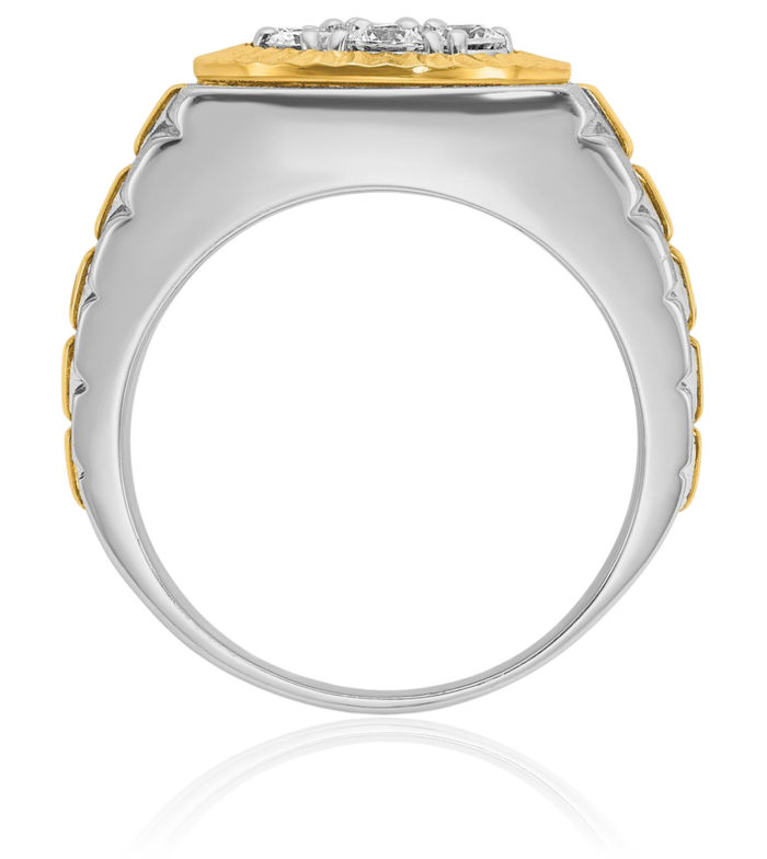 14K Solid Two Tone Gold Mens Diamond Statement Ring