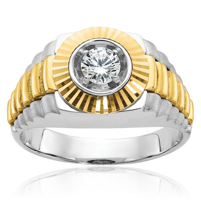 14K Solid Two Tone Gold Mens Diamond Statement Ring