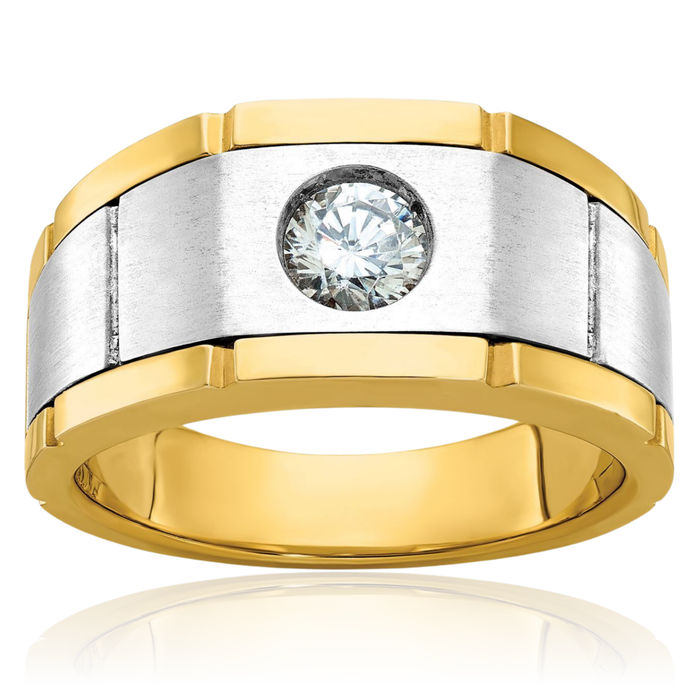 14K Solid Two Tone Gold Mens Diamond Statement Ring