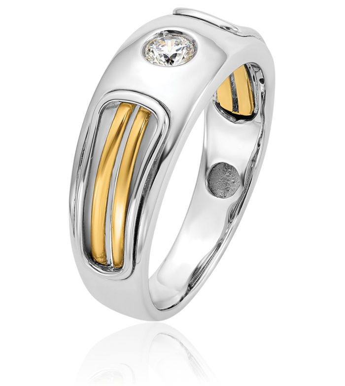 14K Solid Two Tone Gold Mens Diamond Wedding Band Statement Ring