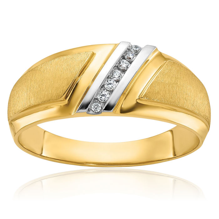 14K Solid Two Tone Yellow White Gold Mens Diamond Wedding Band Ring