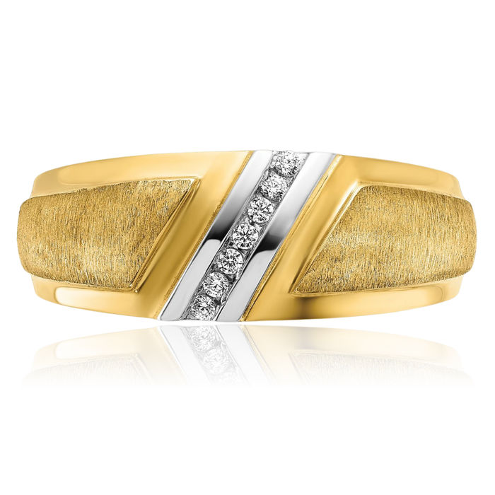 14K Solid Two Tone Yellow White Gold Mens Diamond Wedding Band Ring