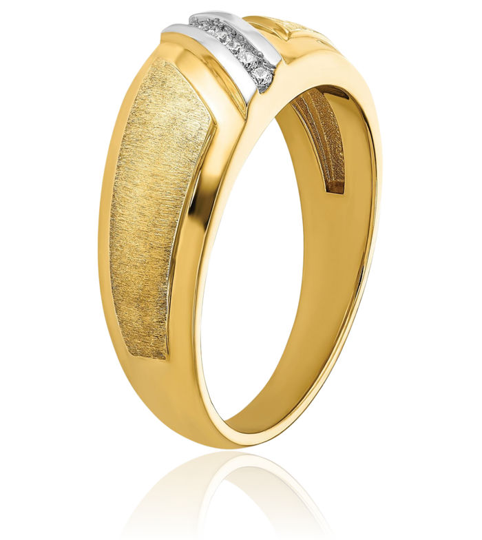14K Solid Two Tone Yellow White Gold Mens Diamond Wedding Band Ring
