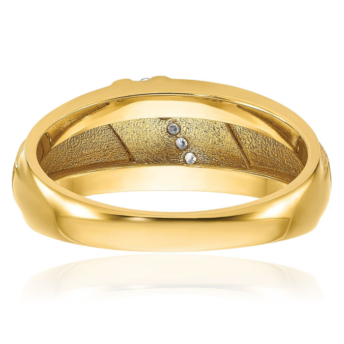 14K Solid Two Tone Yellow White Gold Mens Diamond Wedding Band Ring