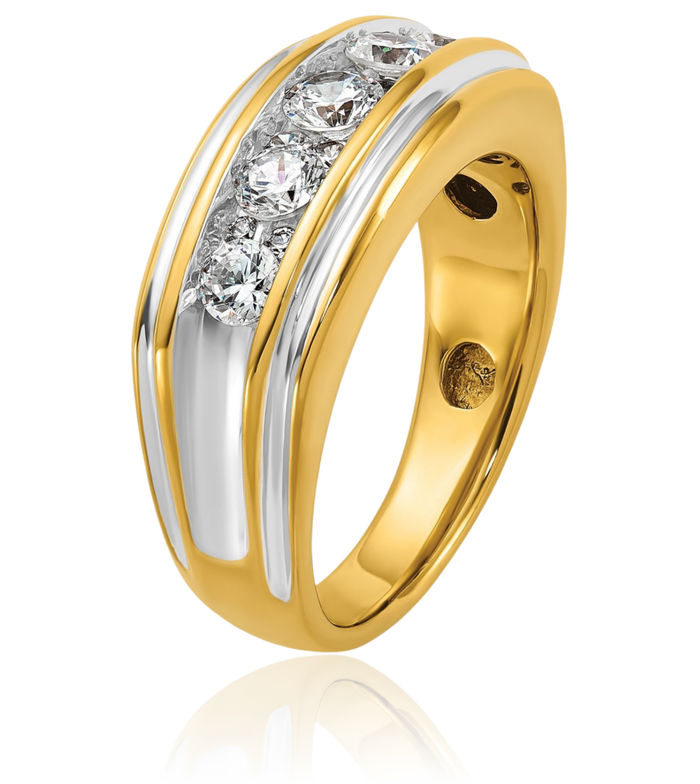 14K Solid Two Tone Yellow White Gold Mens Diamond Wedding Band Ring