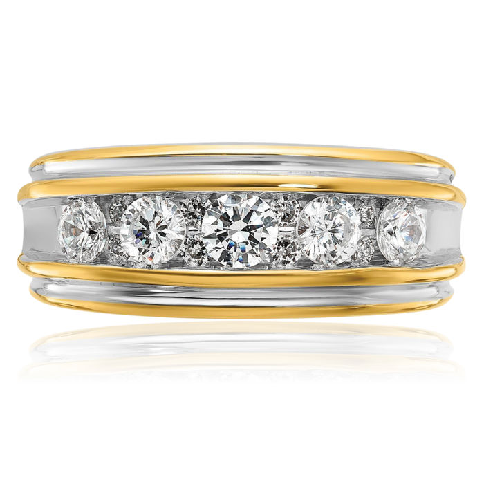 14K Solid Two Tone Yellow White Gold Mens Diamond Wedding Band Ring
