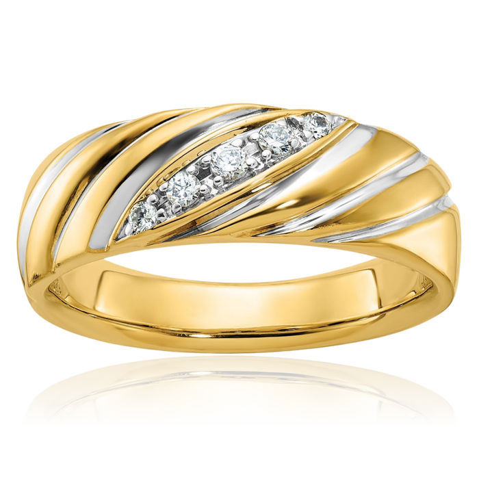 14K Solid Two Tone Yellow White Gold Mens Diamond Wedding Band Ring