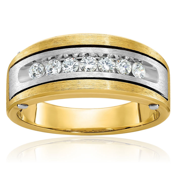 14K Solid Two Tone Gold Mens Diamond Wedding Band Ring