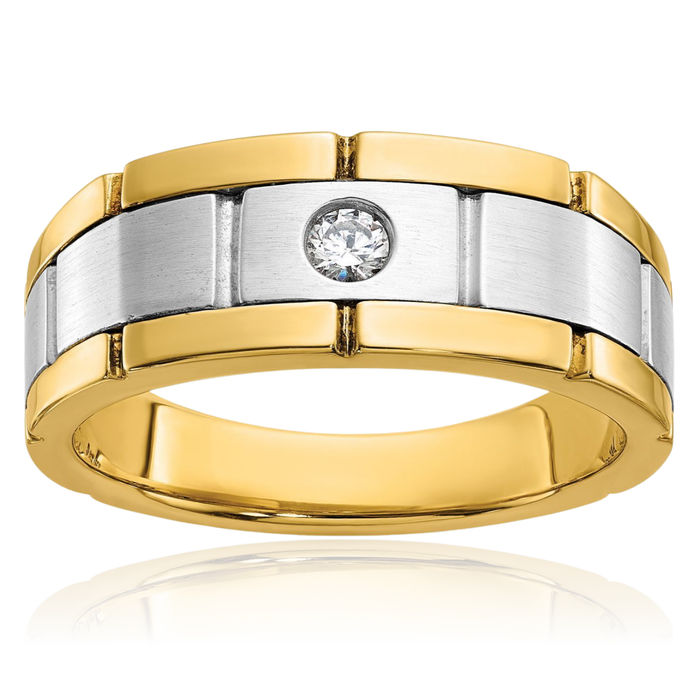 14K Solid Two Tone Gold Mens Diamond Wedding Band Ring