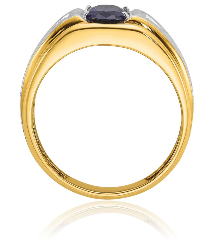 14K Solid Two Tone Gold Mens Lab Blue Sapphire Diamond Statement Ring