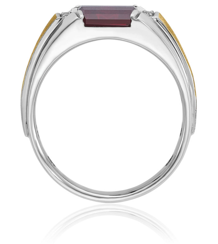 14K Solid Two Tone Gold Mens Lab Red Ruby Diamond Ring