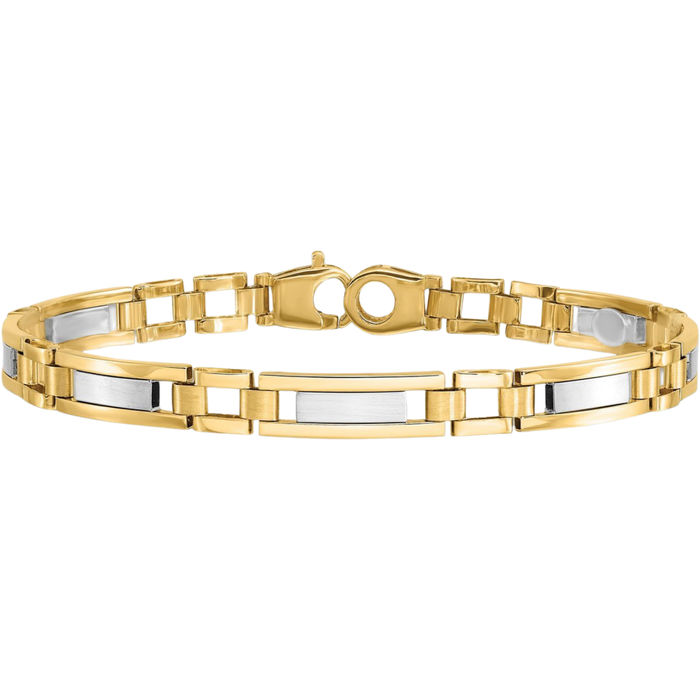 14K Solid Two Tone Gold Mens Link Chain Bracelet